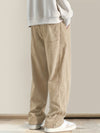 HIDKAT Men's Beige Corduroy Pants - Loose-Fit Straight-Leg Casual Trousers